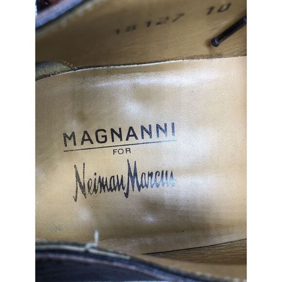 Magnanni Neiman Marcus Burnished Brown Leather Wingtip Dress Shoes Men Sz 10M US - Picture 12 of 16